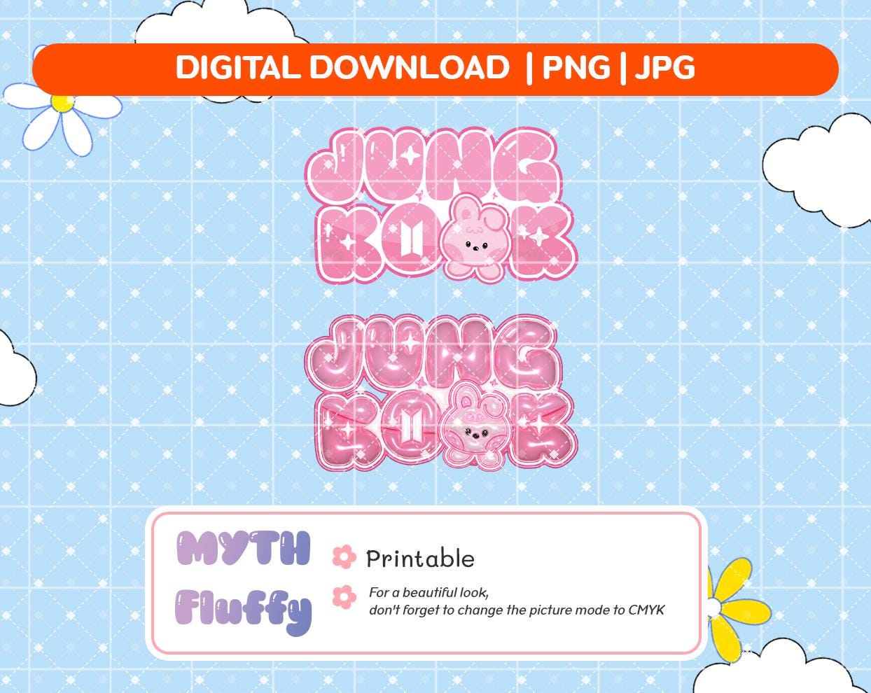 Bangtan  ClipArt jk name bord 3D (Digital Download)