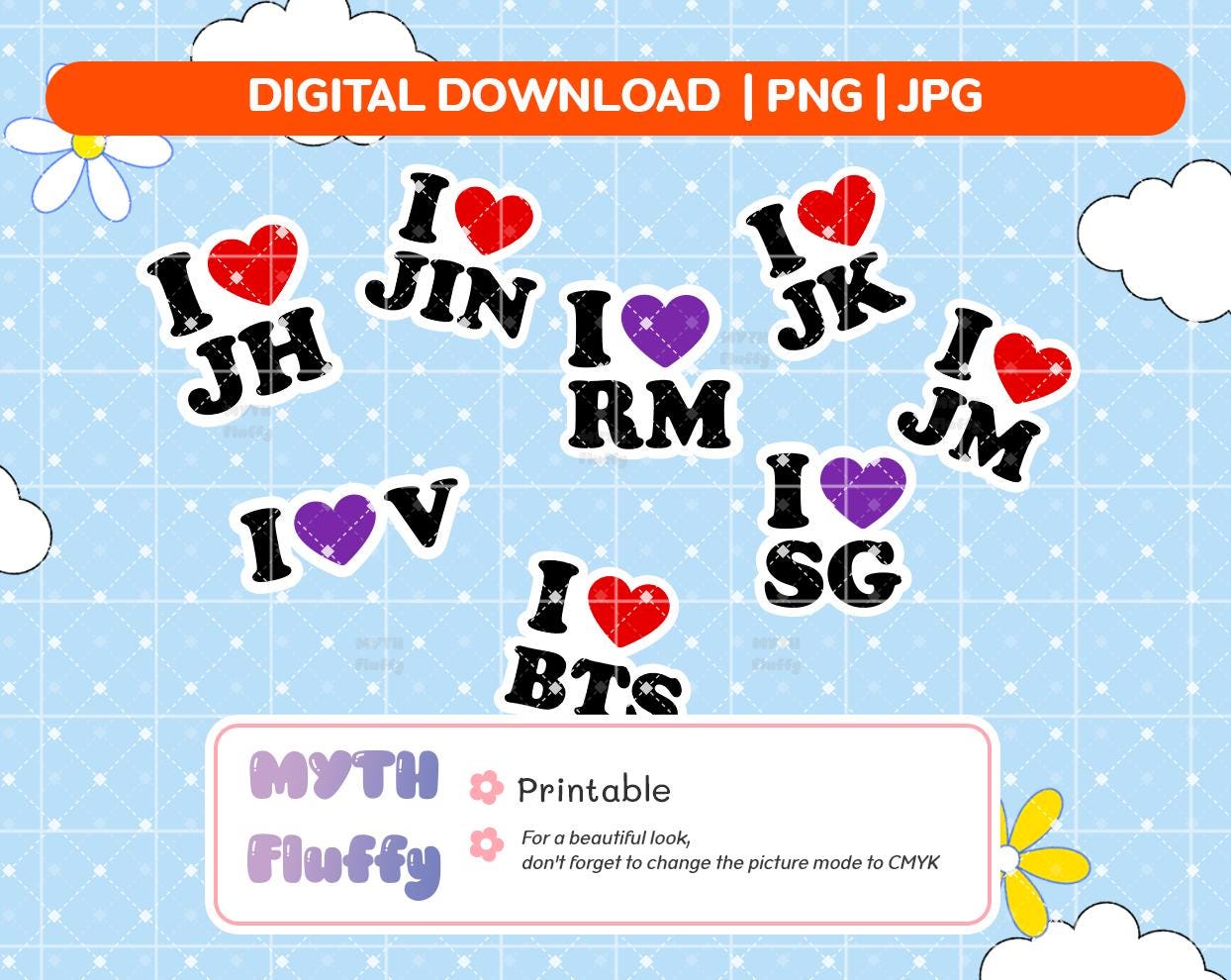Kpop bangtan clipart I LOVE  Sticker Decal  png,svg  / Vector files